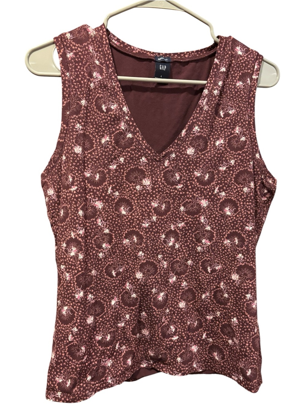 Gap brown floral print v-neck tank top Large